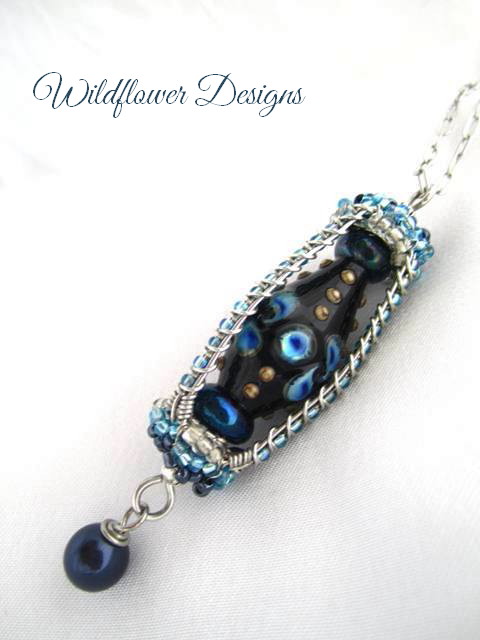necklace lampwork lantern blue